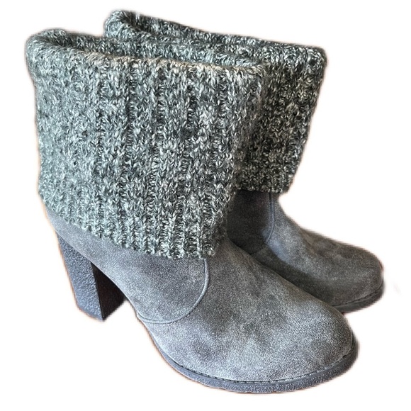 Muk Luks Knitted Upper Sweater Boots Size 9 Gray Western Roper Pull On - Picture 1 of 16